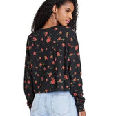 Wild Fable Clothing, Shoes & Accessories:Women:Women's Clothing:Tops Wild Fable Women's Black w/Red Roses Crew Neck Long Sleeve Cropped Top Sz M~ NWT