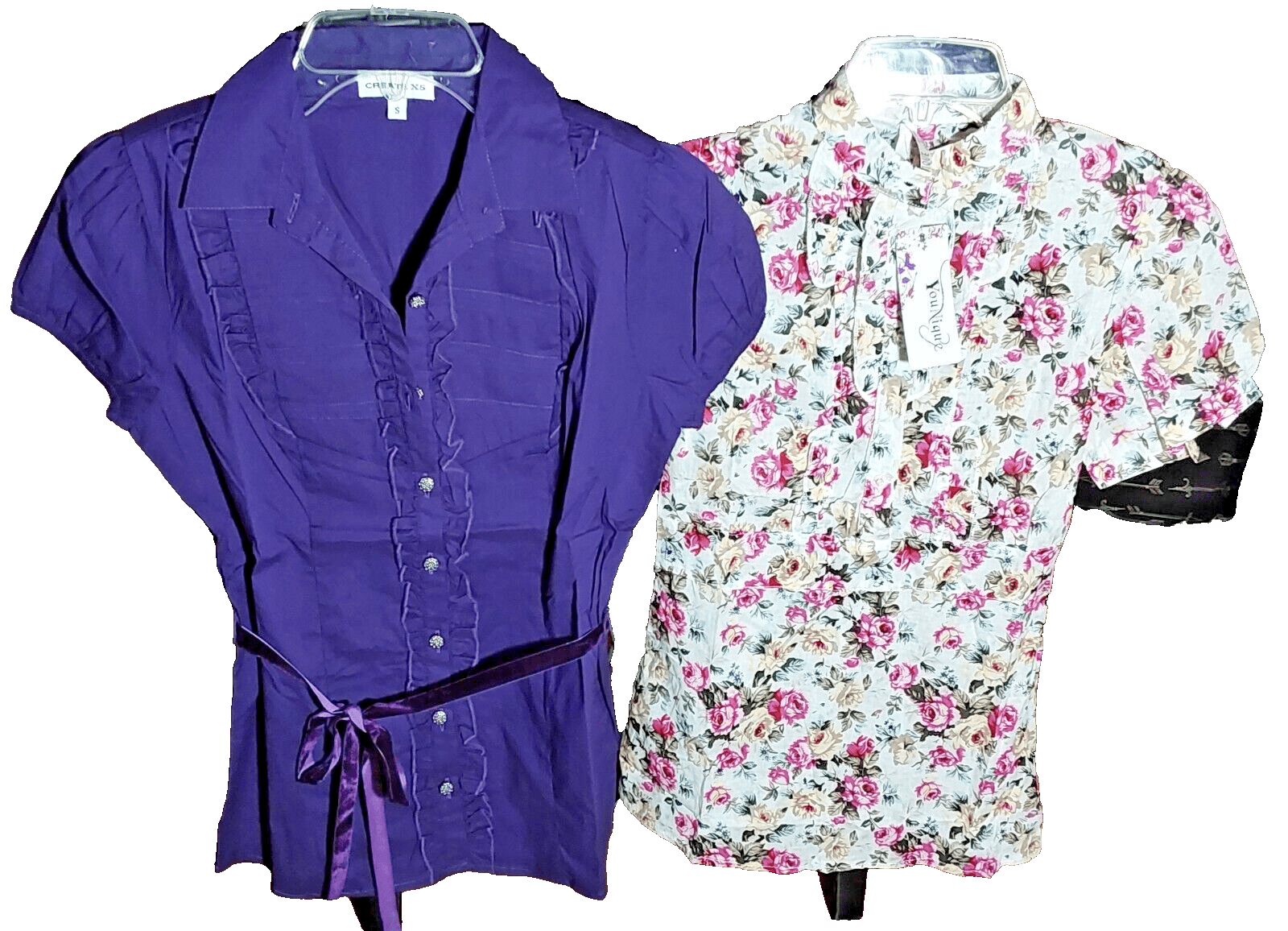 Younique; Create X5 Clothing, Shoes & Accessories:Women:Women's Clothing:Tops 2 X Small Womens Tops Younique Floral Cotton & Create X5 Purple Cotton Blend NEW