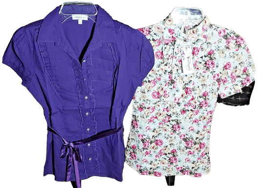 Younique; Create X5 Clothing, Shoes & Accessories:Women:Women's Clothing:Tops 2 X Small Womens Tops Younique Floral Cotton & Create X5 Purple Cotton Blend NEW