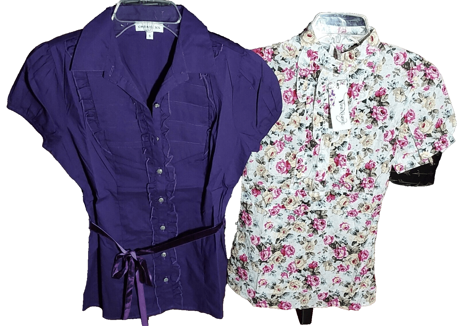 Younique; Create X5 Clothing, Shoes & Accessories:Women:Women's Clothing:Tops 2 X Small Womens Tops Younique Floral Cotton & Create X5 Purple Cotton Blend NEW