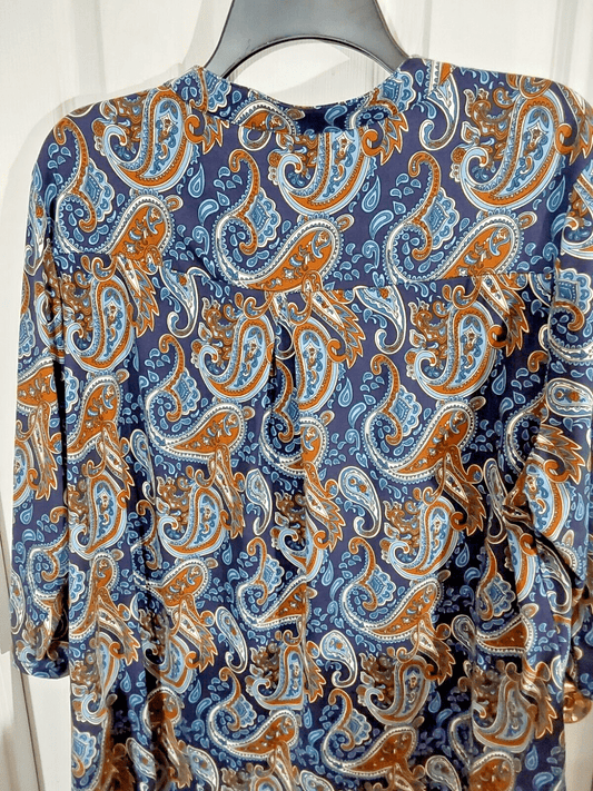 A. Jesdani Clothing, Shoes & Accessories:Women:Women's Clothing:Tops A. Jesdani Blue Brown Paisley Print 3/4  Sleeve Henley Style Knit Top Womens 2X