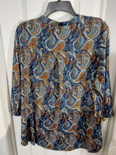 A. Jesdani Clothing, Shoes & Accessories:Women:Women's Clothing:Tops A. Jesdani Blue Brown Paisley Print 3/4  Sleeve Henley Style Knit Top Womens 2X