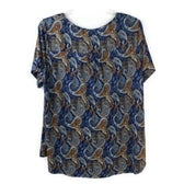 A. Jesdani Clothing, Shoes & Accessories:Women:Women's Clothing:Tops A. Jesdani Blue Brown Paisley Print Short Sleeve Henley Style Knit Top Womens 2X