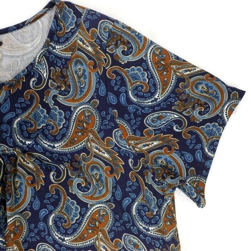 A. Jesdani Clothing, Shoes & Accessories:Women:Women's Clothing:Tops A. Jesdani Blue Brown Paisley Print Short Sleeve Henley Style Knit Top Womens 2X