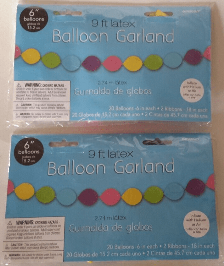 Amscan Home & Garden:Greeting Cards & Party Supply:Party Supplies:Balloons 2 - 9ft Latex Balloon Garlands ~ 20 x 6" Balloons 2 x 18" Ribbons  each ~  New