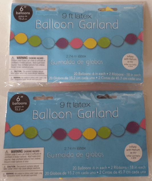 Amscan Home & Garden:Greeting Cards & Party Supply:Party Supplies:Balloons 2 - 9ft Latex Balloon Garlands ~ 20 x 6" Balloons 2 x 18" Ribbons  each ~  New