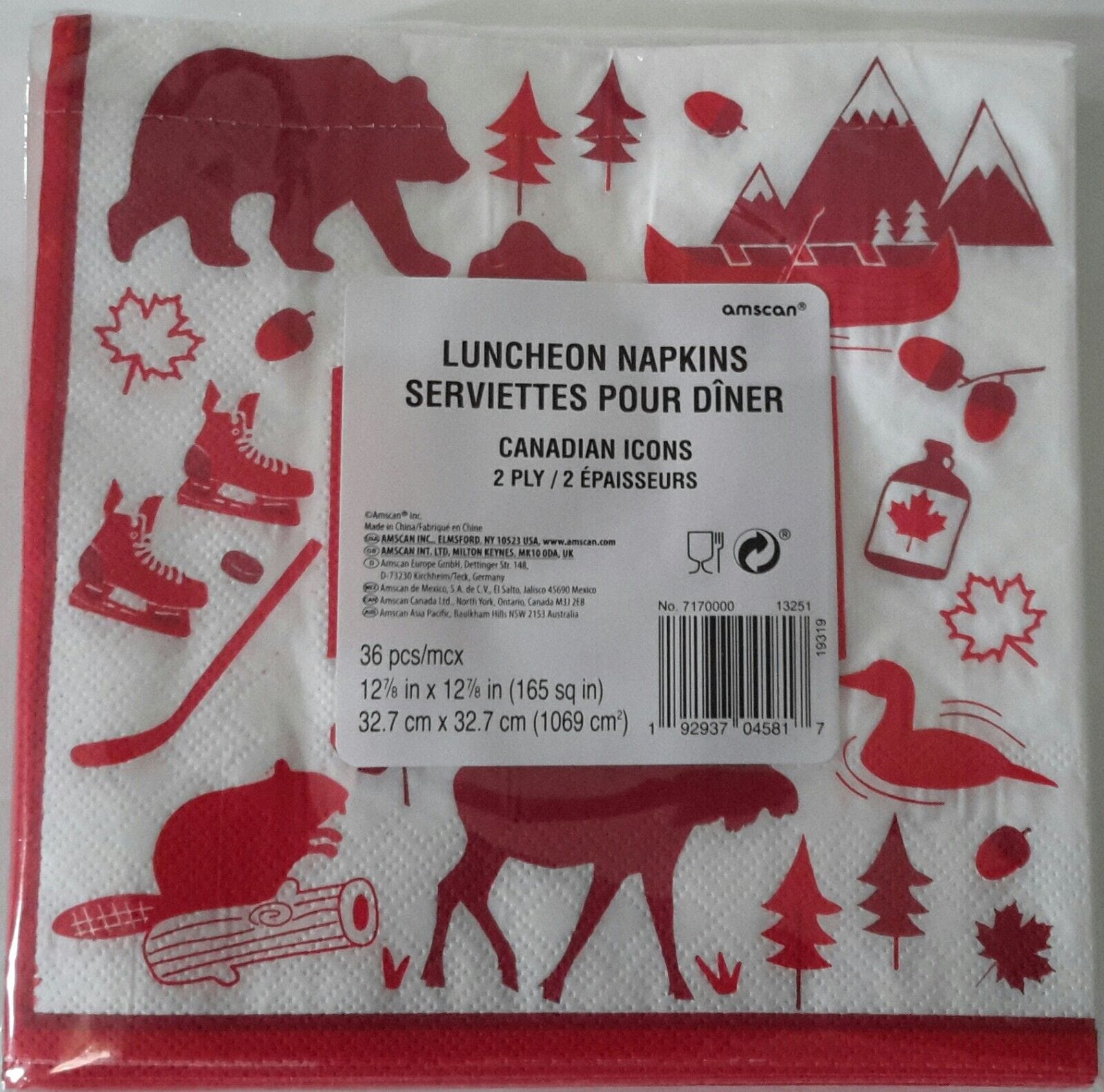 Amscan Home & Garden:Greeting Cards & Party Supply:Party Supplies:Party Tableware & Serveware Canadian Icons Canada Day Flag Maple Leaf Holiday Theme Party Luncheon Napkins