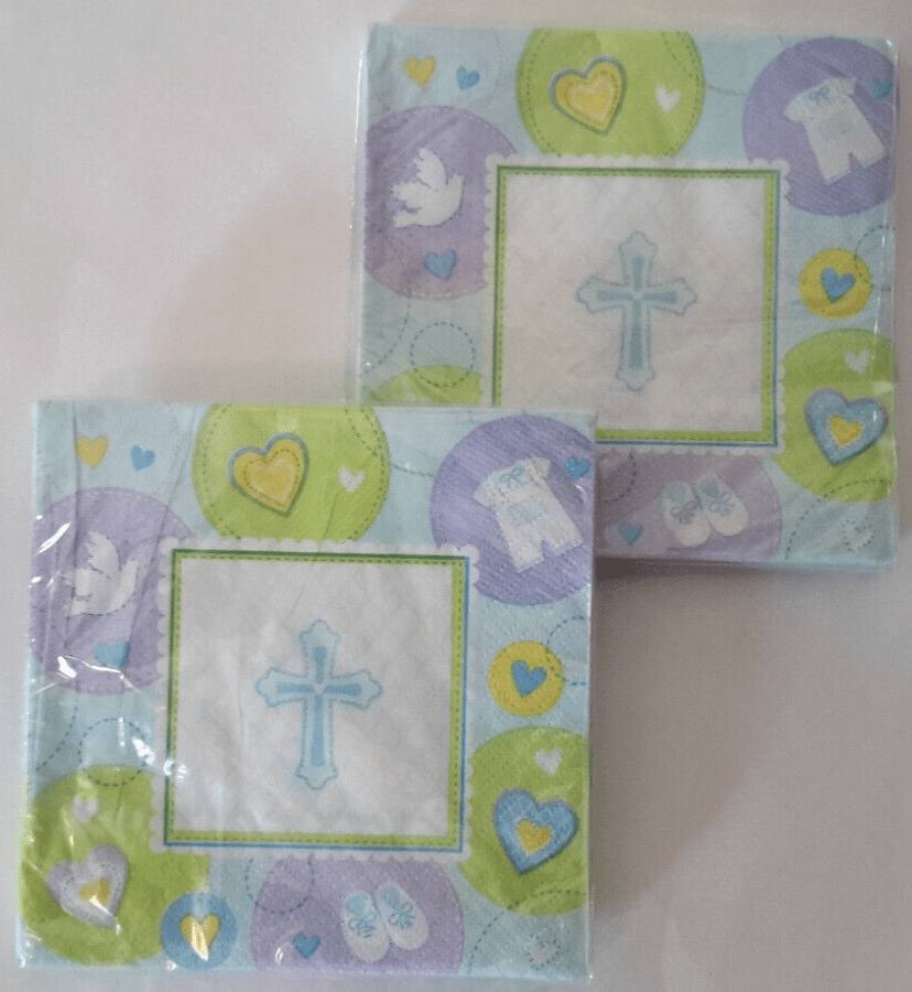 amscan,inc Home & Garden:Greeting Cards & Party Supply:Party Supplies:Party Tableware & Serveware Sweet Christening BLUE Communion Baptism Boy Baby Shower Party Napkins  Set of 2