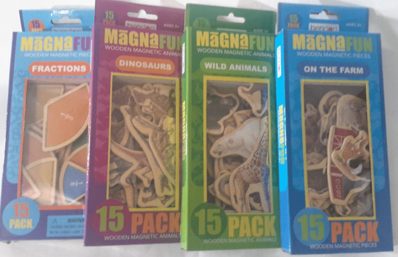 Bendon Toys & Hobbies:Preschool Toys & Pretend Play:Wooden & Handcrafted Toys Magna Fun Wooden Magnetic Pieces ~ Fractions/farm/Dinosaurs/Animals ~ 1 Set