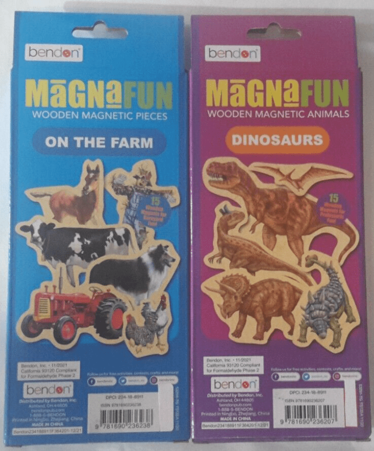 Bendon Toys & Hobbies:Preschool Toys & Pretend Play:Wooden & Handcrafted Toys Magna Fun Wooden Magnetic Pieces ~ On the Farm/Dinosaurs ~ 1 Set ~  New