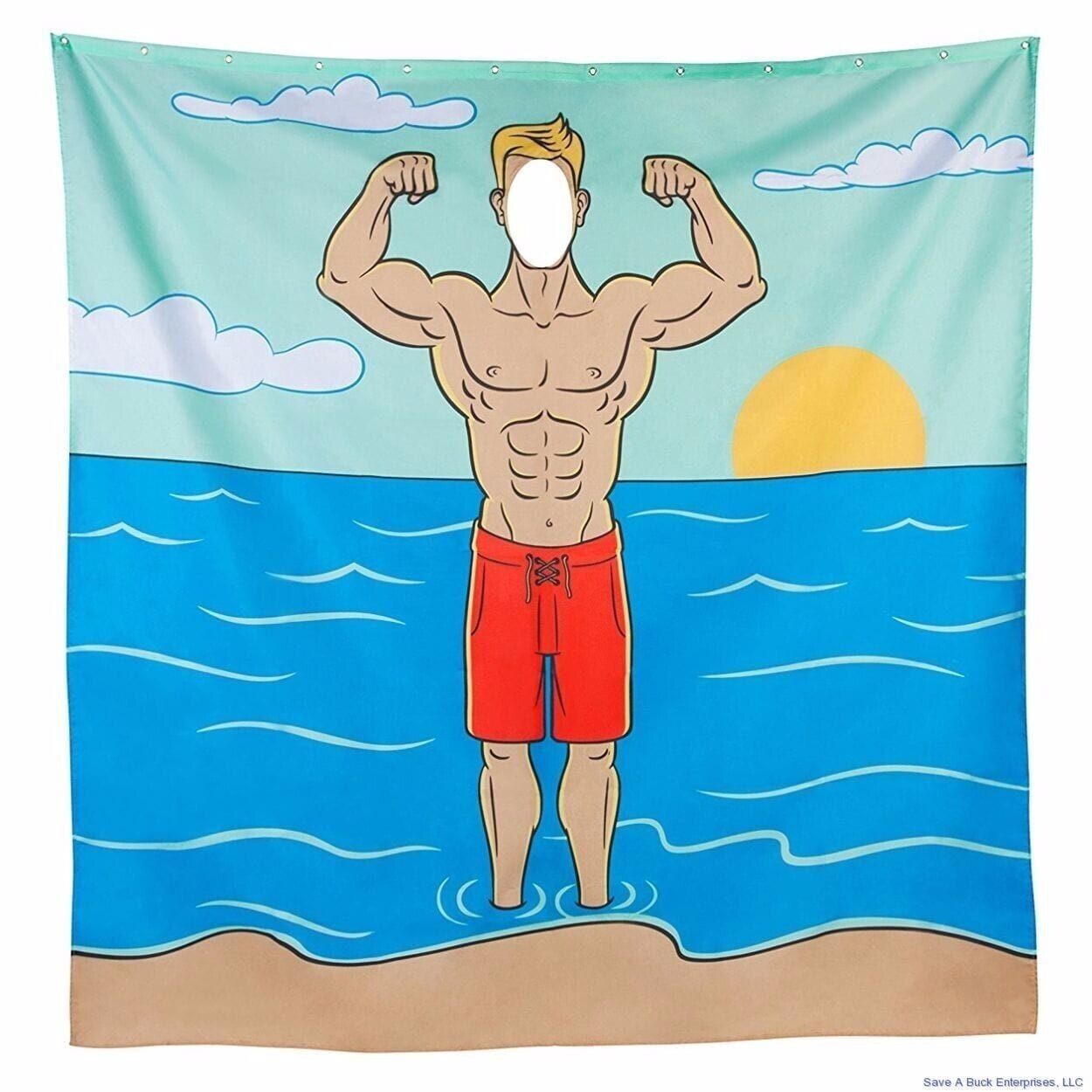 BigMouth, Inc. Home & Garden:Bath:Bathroom Accessories:Bath Mats, Rugs & Toilet Covers BigMouth Inc. MUSCLE BUFF MAN - Funny Gag "Fill in Face" Shower Curtain - New