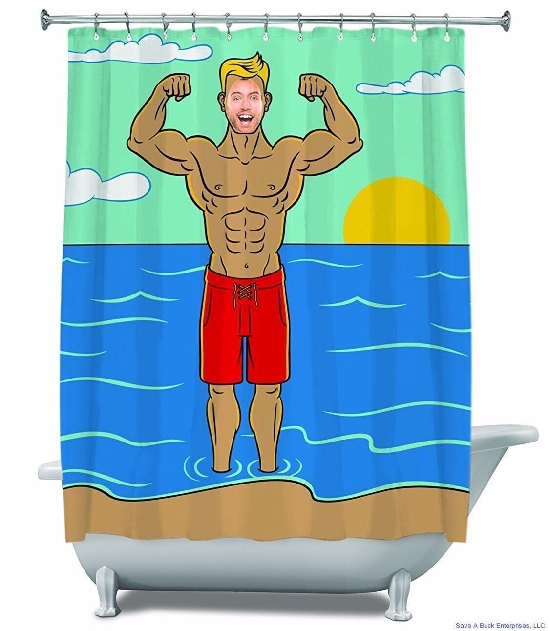 BigMouth, Inc. Home & Garden:Bath:Bathroom Accessories:Bath Mats, Rugs & Toilet Covers BigMouth Inc. MUSCLE BUFF MAN - Funny Gag "Fill in Face" Shower Curtain - New