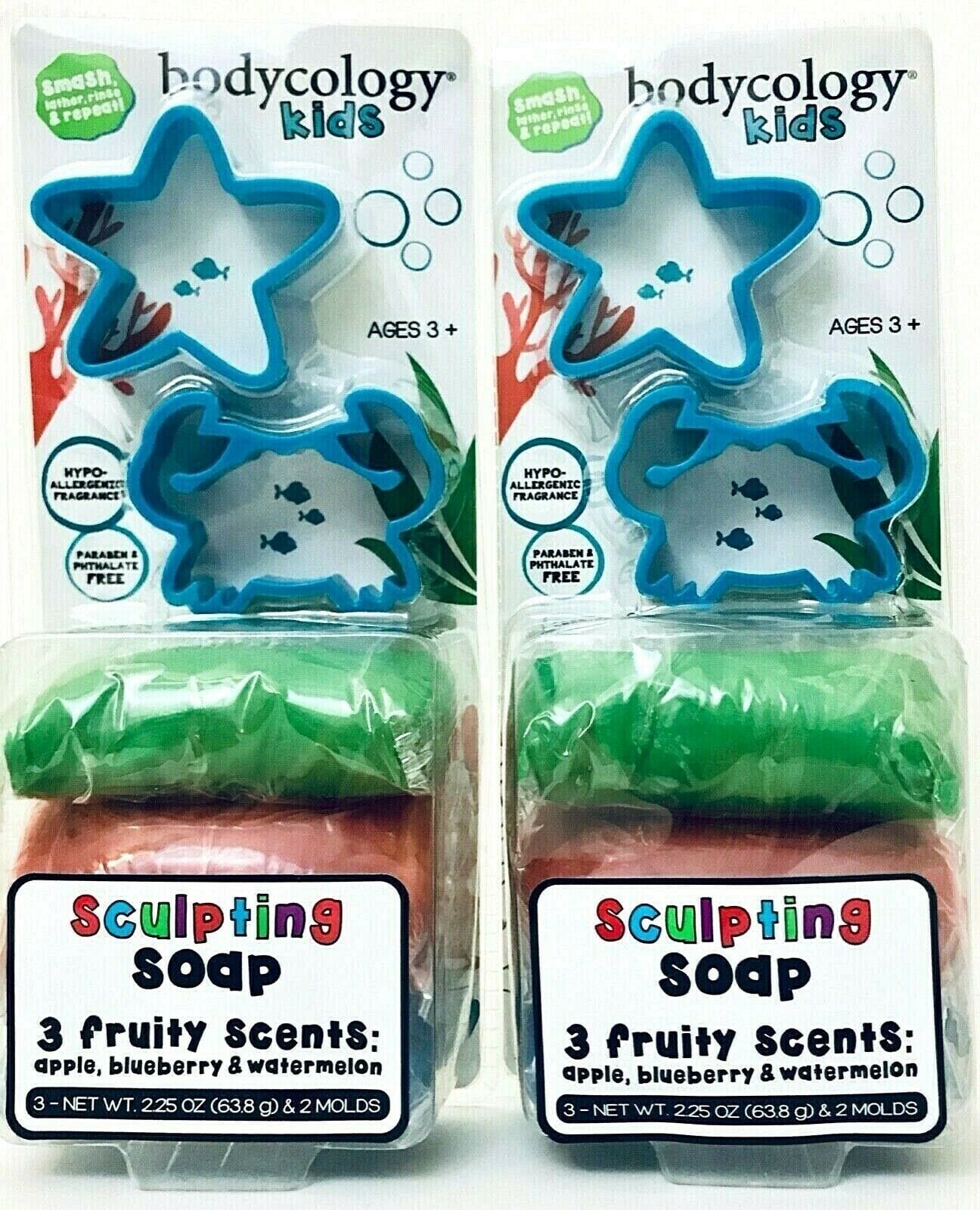 bodycology Health & Beauty:Bath & Body:Body Soaps 2 x 3-Pack Bodycology Kids Sculpting Soap ~ Apple Blueberry Watermelon ~ 2.25 Oz