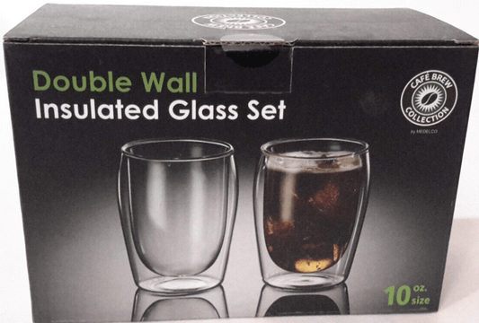 Cafe Brew Home & Garden:Kitchen, Dining & Bar:Glassware & Drinkware Medelco Cafe Brew Collection Double Wall Insulated Glass 2- Pc. Set 10 oz ~ New