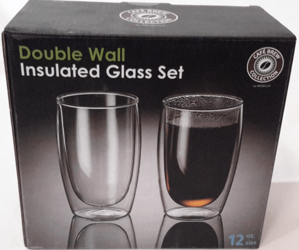 Cafe Brew Home & Garden:Kitchen, Dining & Bar:Glassware & Drinkware Medelco Cafe Brew Collection Double Wall Insulated Glass 2- Pc. Set  12 oz ~ New