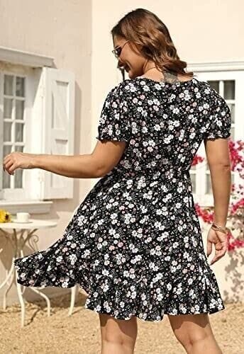 Celkuser Clothing, Shoes & Accessories:Women:Women's Clothing:Dresses Celkuser Womens Summer Printed Floral Mini Dress Puff Sleeve V Neck ~ SZ 16 ~NWT