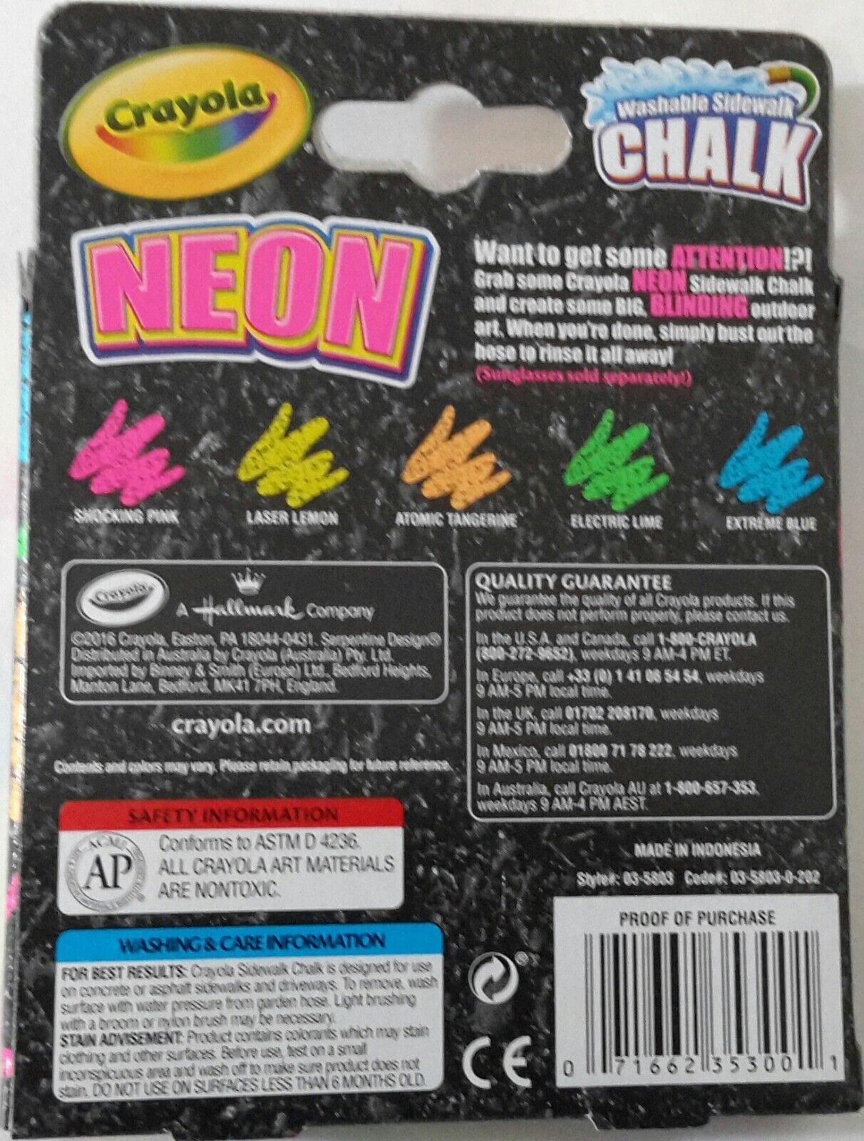 Crayola Crafts:Kids' Crafts:Drawing & Painting:Other Kids' Drawing & Painting Crayola Washable Neon Sidewalk Chalk, 5 Anti-Roll Chalk Sticks, Outdoor Toy