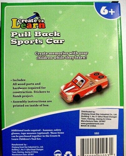 CREATE & LEARN Crafts:Kids' Crafts:Craft Kits Create & Learn Wood Pull Back SPORTS CAR Kit Kids Crafts ~ Age 6+ - New in Box