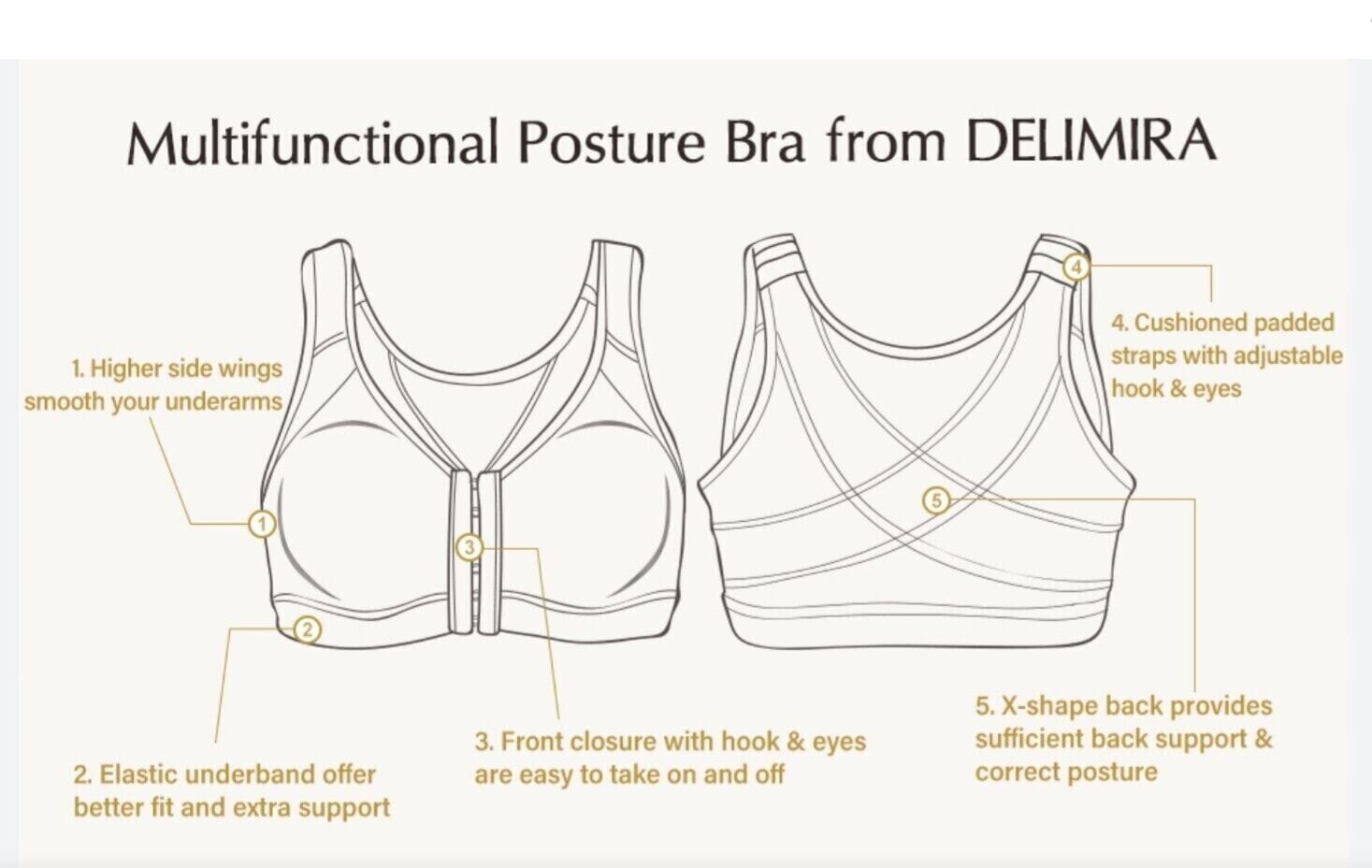 DELIMIRA Clothing, Shoes & Accessories:Women:Women's Clothing:Intimates & Sleep:Bras & Bra Sets DELIMIRA Women's Front Closure Wireless Back Support Full Coverage Bra ~ NWOT