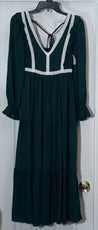 Fly Flower Clothing, Shoes & Accessories:Women:Women's Clothing:Dresses Fly Flower Green V-Neck Long Sleeve Maxi Dress Tiered Skirt  ~ Size Small ~ NWT