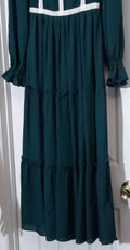 Fly Flower Clothing, Shoes & Accessories:Women:Women's Clothing:Dresses Fly Flower Green V-Neck Long Sleeve Maxi Dress Tiered Skirt  ~ Size Small ~ NWT