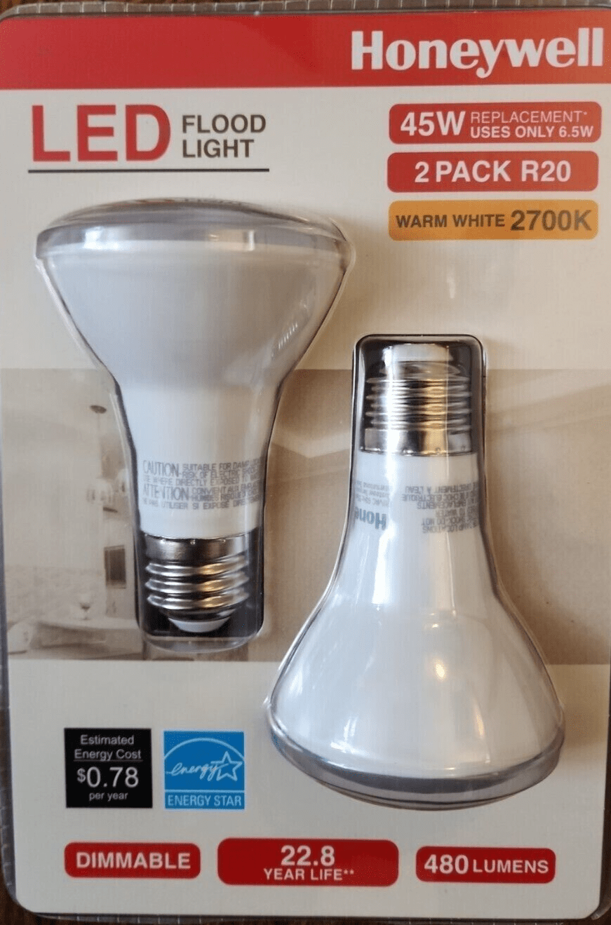 Honeywell Home & Garden:Lamps, Lighting & Ceiling Fans:Light Bulbs Honeywell LED Flood Light ~ 45W Dimmable/480 Lumens ~ Warm White  ~ 2-Pack