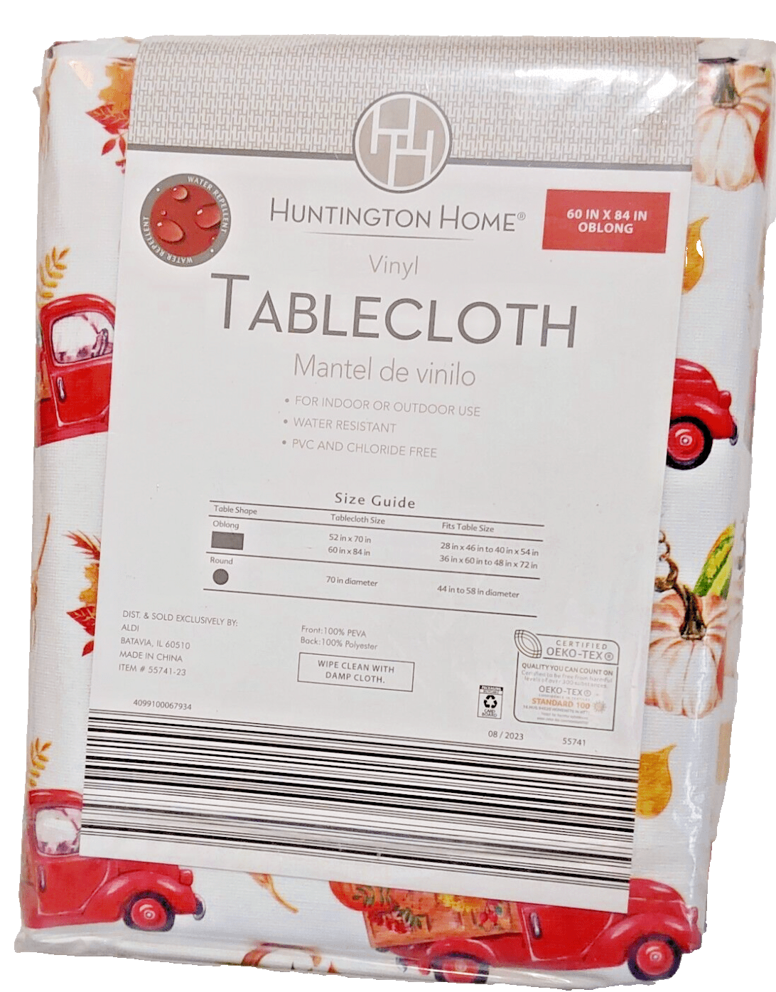 Huntington Home Home & Garden:Kitchen, Dining & Bar:Linens & Textiles:Tablecloths Huntington Vinyl Fall Red Truck Tablecloth Oblong, Pumpkin, Wheat ~ 60" X 84"