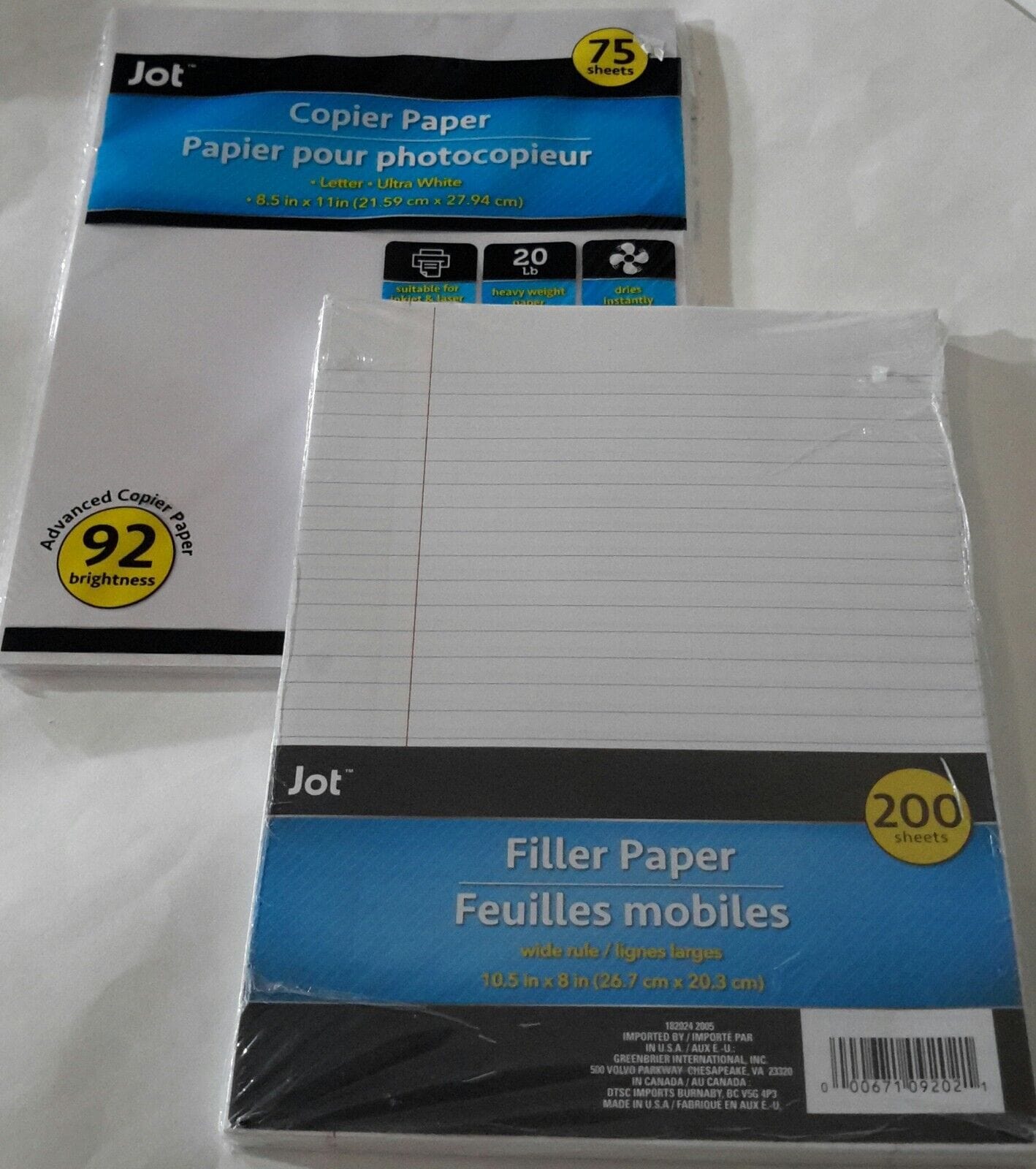 JOT Home & Garden:School Supplies:Other School Supplies Lot of JOT Filler Paper 200 Sheets Wide Rule + Copier Paper 75 Sheets - New