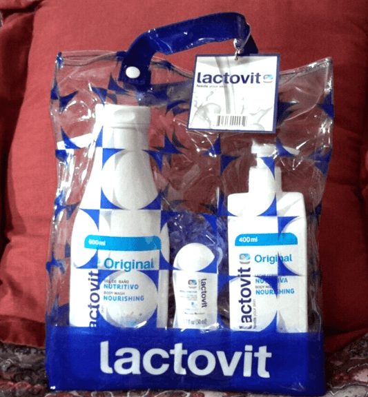 Lactovit Health & Beauty:Fragrances:Women's Fragrances Lactovit  5-Piece Gift Set ~ Body Wash ~ Deodorant ~ Body Milk ~ Bath Puff ~ Bag