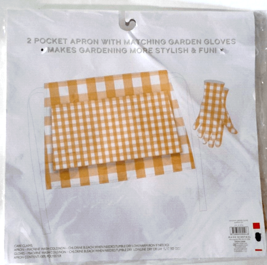 made for retail Home & Garden:Yard, Garden & Outdoor Living:Garden Clothing & Protective Gear:Gardening Gloves & Knee Pads Garden Gift Set 3 Pieces ~ Gold/Yellow Gingham ~ Adult Gardening Gloves & Apron