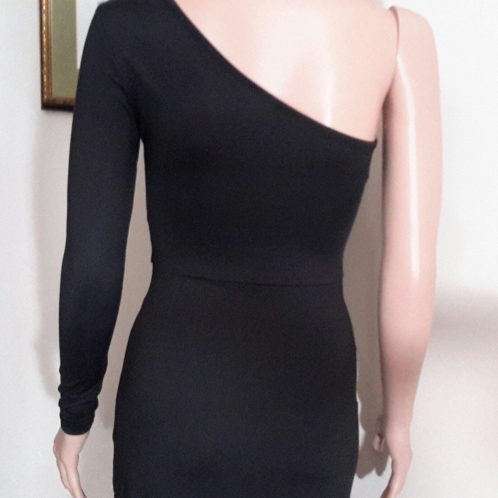 MAKEMECHIC Clothing, Shoes & Accessories:Women:Women's Clothing:Dresses Makemechic Women’s One Shoulder Long Sleeve, Sheath Dress ~ SZ. XS ~ Black ~ NWT