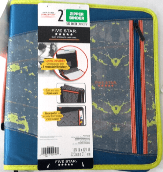 Mead Home & Garden:School Supplies:Notebooks & Binders FIVE STAR 2" Zipper Binder, 530 Sheets, Removable File Folders, Zipper Pocket