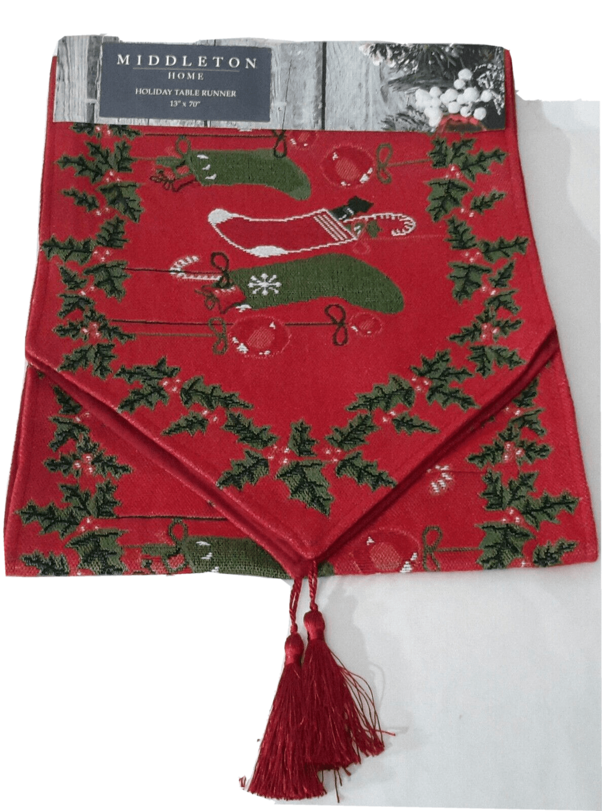 Middleton Home Home & Garden:Kitchen, Dining & Bar:Linens & Textiles:Table Runners Red Christmas Tapestry Table Runner w/Christmas Stockings Lined ~ 13" x 70 ~ New