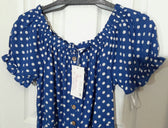 OEILLET D' NE Clothing, Shoes & Accessories:Women:Women's Clothing:Dresses Oeillet d' ne Blue & White Polka Dot Viscose Peasant Summer Dress~ Size L ~ New