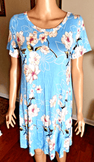 Popyoung Clothing, Shoes & Accessories:Women:Women's Clothing:Dresses Popyoung Women's T-Shirt Swing Dress, Short Sleeve Blue/Pink Floral ~ Med ~ NWT