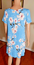 Popyoung Clothing, Shoes & Accessories:Women:Women's Clothing:Dresses Popyoung Women's T-Shirt Swing Dress, Short Sleeve Blue/Pink Floral ~ Med ~ NWT