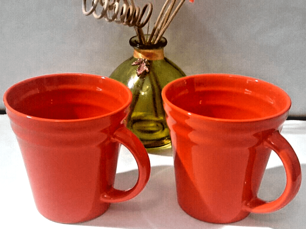 Rachael Ray Collectibles:Kitchen & Home:Dinnerware & Serveware:Mugs 2 Pc Set Rachael Ray Double Ridge Orange Bands Meyer Stoneware Coffee Cups/Mugs