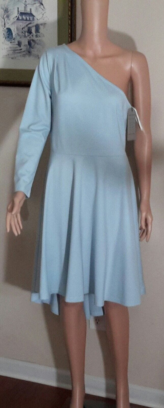 Sarin Matthews Clothing, Shoes & Accessories:Women:Women's Clothing:Dresses Women’s One Shoulder Long Sleeve, A-line High Low Hem Dress ~ SZ. L ~ Blue ~ NWT