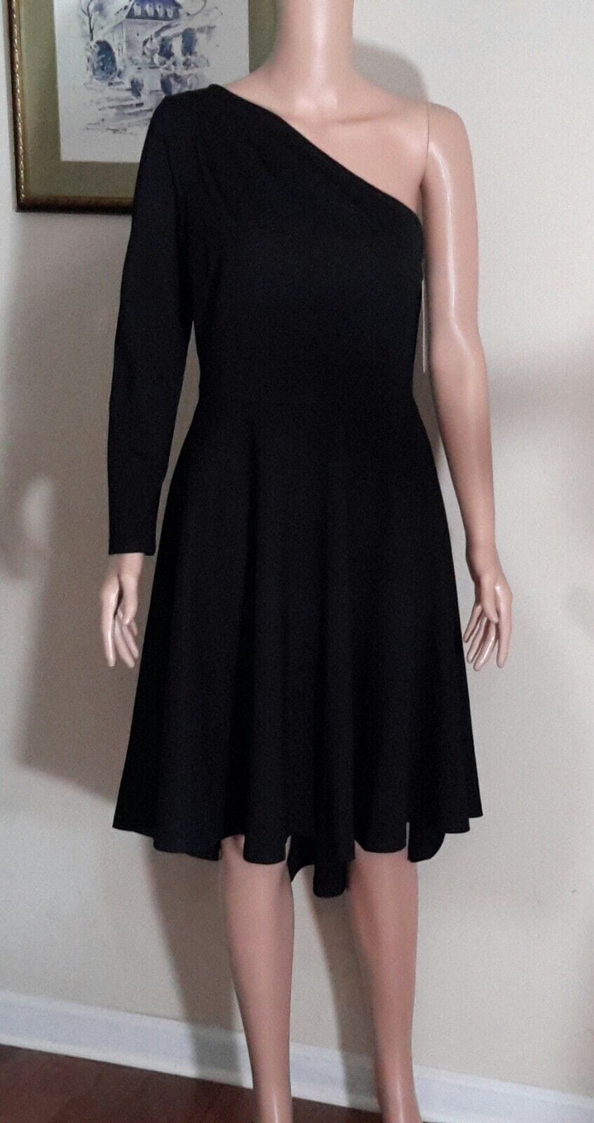 Sarin Matthews Clothing, Shoes & Accessories:Women:Women's Clothing:Dresses Women’s One Shoulder Long Sleeve, A-line High Low Hem Dress ~ SZ M ~ Black ~ NWT