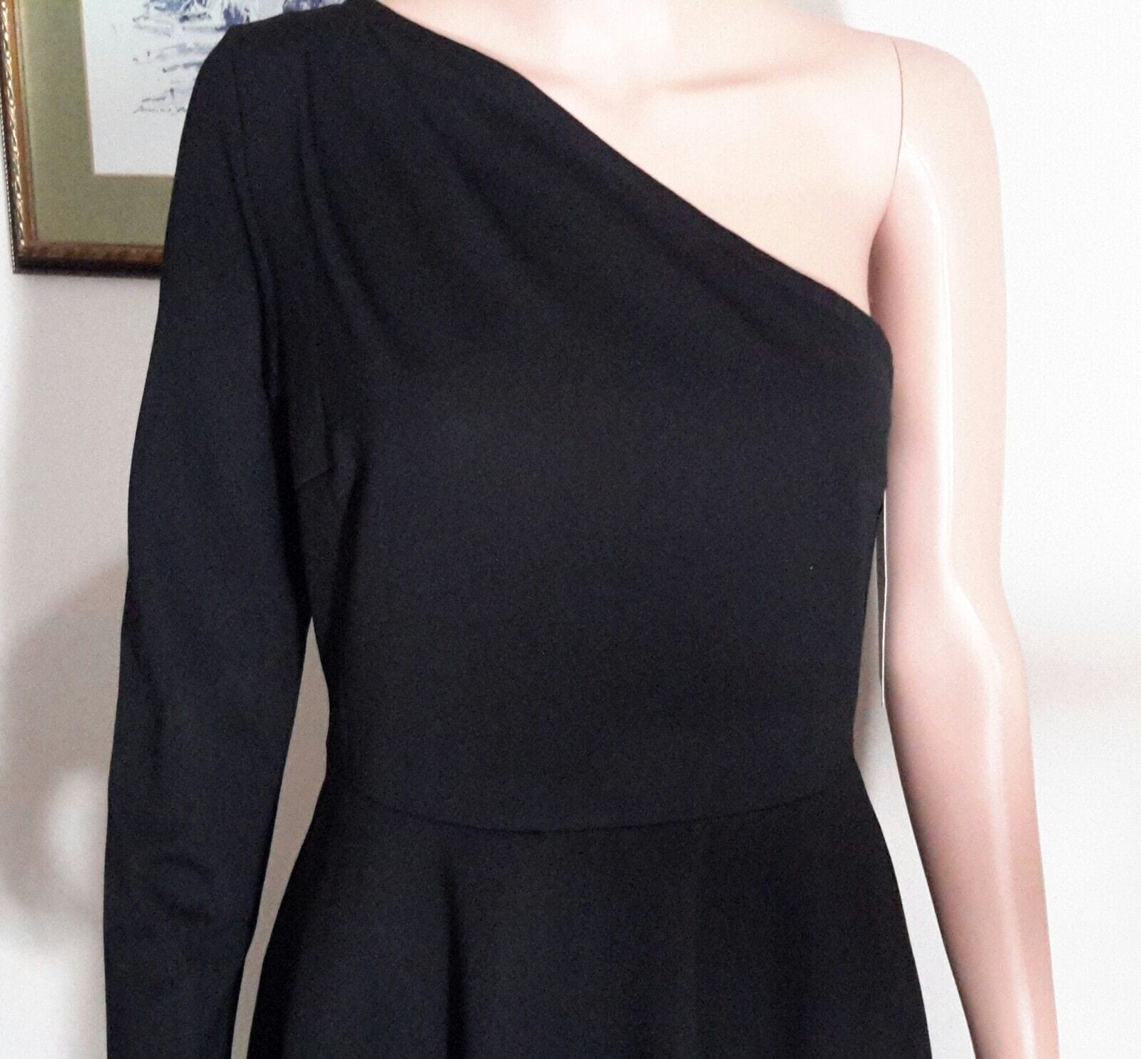 Sarin Matthews Clothing, Shoes & Accessories:Women:Women's Clothing:Dresses Women’s One Shoulder Long Sleeve, A-line High Low Hem Dress ~ SZ M ~ Black ~ NWT