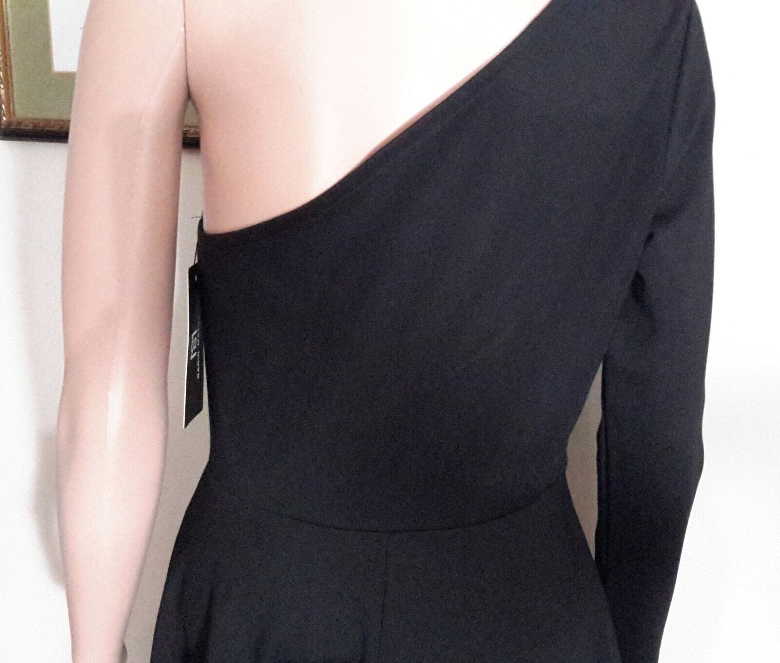 Sarin Matthews Clothing, Shoes & Accessories:Women:Women's Clothing:Dresses Women’s One Shoulder Long Sleeve, A-line High Low Hem Dress ~ SZ M ~ Black ~ NWT