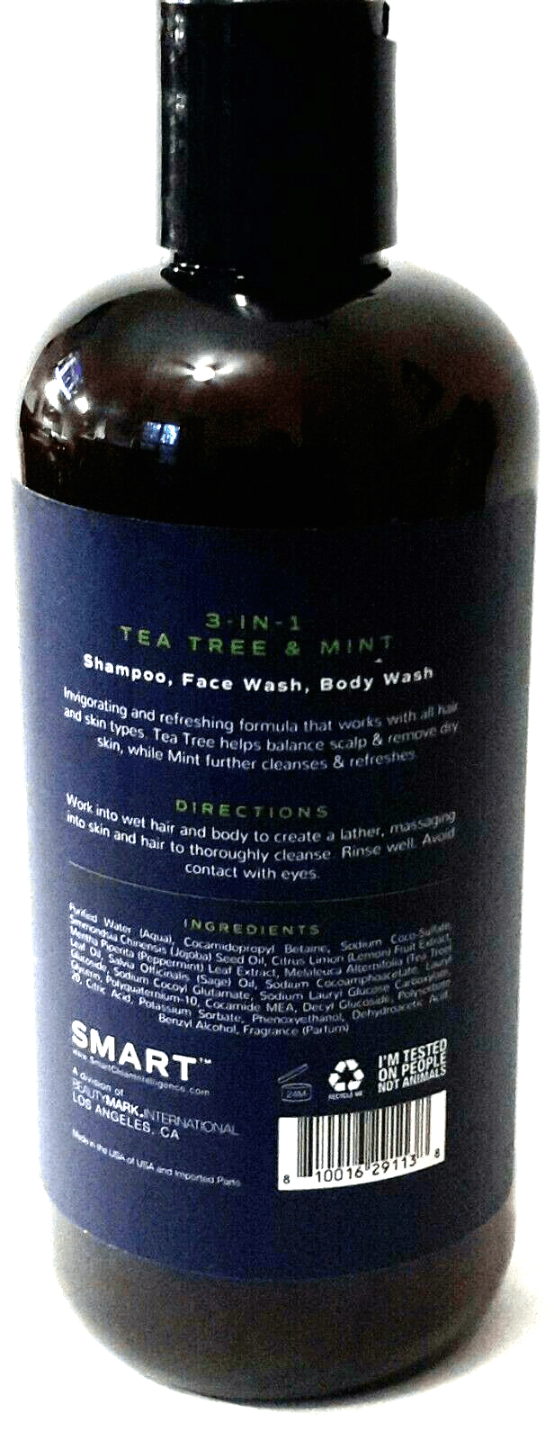 SMART Clean Intelligence Health & Beauty:Hair Care & Styling:Shampoos & Conditioners 2x3 in 1 Men SMART Clean Intelligence Tea Tree Mint Shampoo/Face/Body Wash 16 oz