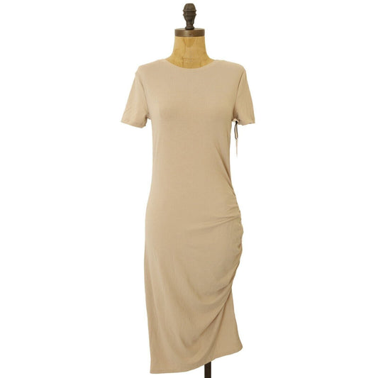 Treasure & Bond Clothing, Shoes & Accessories:Women:Women's Clothing:Dresses Treasure & Bond Womens Side Ruched Bodycon T-Shirt Dress Large Beige Oatmeal NWT