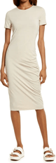 Treasure & Bond Clothing, Shoes & Accessories:Women:Women's Clothing:Dresses Treasure & Bond Womens Side Ruched Bodycon T-Shirt Dress Large Beige Oatmeal NWT