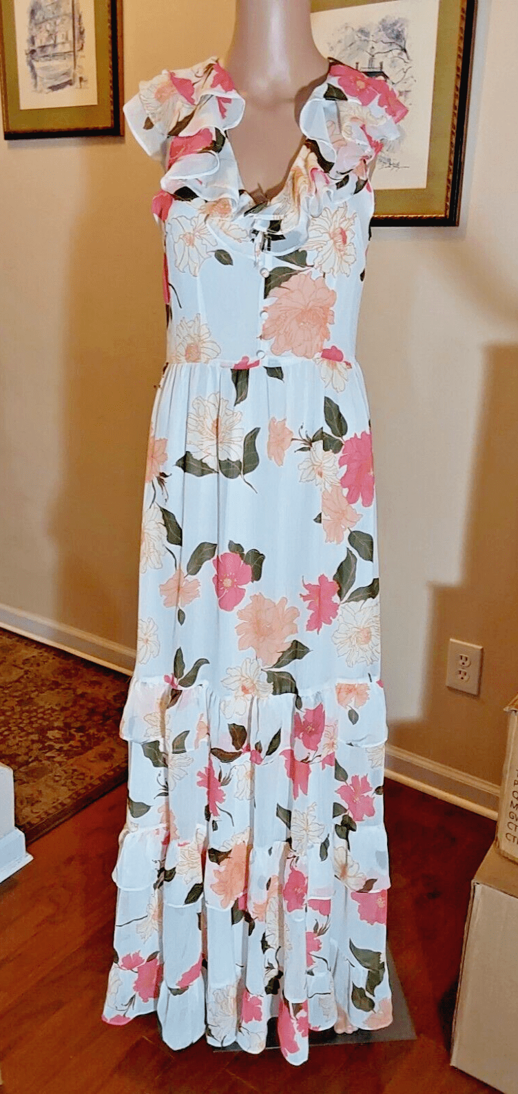 Vici Clothing, Shoes & Accessories:Women:Women's Clothing:Dresses VICI Collection Floral Print Tiered Chiffon White Multi Dress Size Small ~ NWT