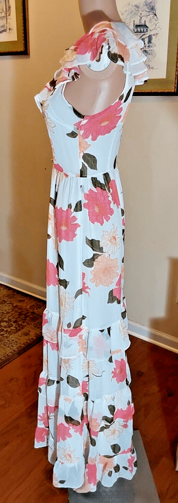 Vici Clothing, Shoes & Accessories:Women:Women's Clothing:Dresses VICI Collection Floral Print Tiered Chiffon White Multi Dress Size Small ~ NWT