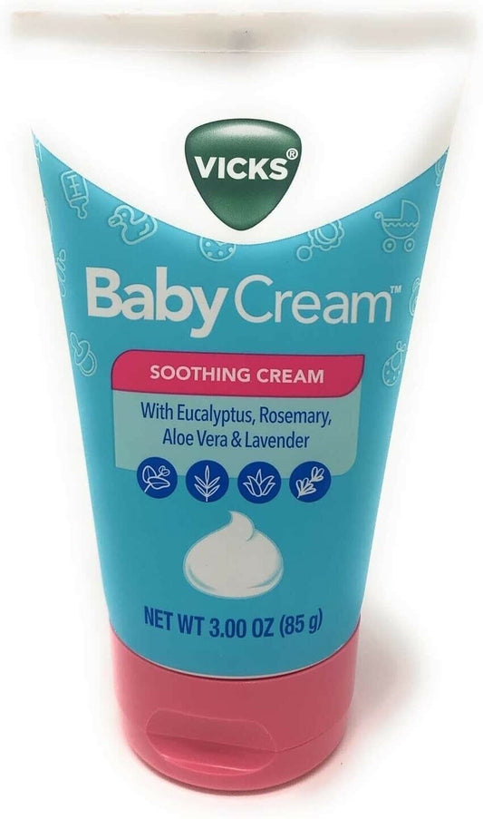 Vicks Health & Beauty:Health Care:Over-the-Counter Medications & Treatments:Cough, Cold & Flu (2) Vicks Baby Cream Soothing Vapor w/Eucalyptus, Rosemary, Aloe Vera -  3 oz EA